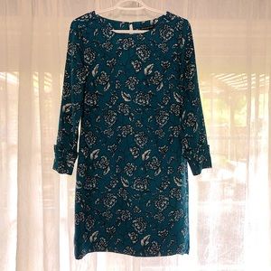 Banana Republic Teal Floral Print Long Sleeve Dress